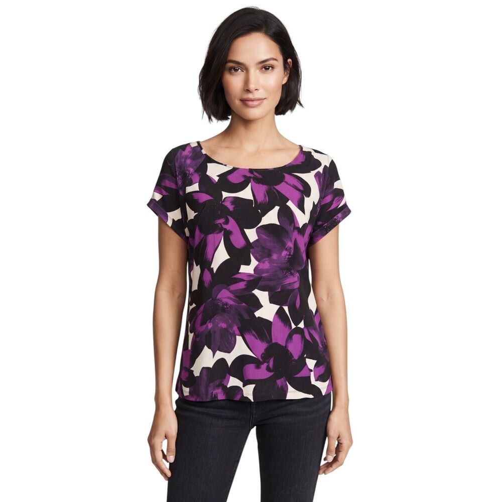 Worthington Purple Floral Top PXL Keyhole